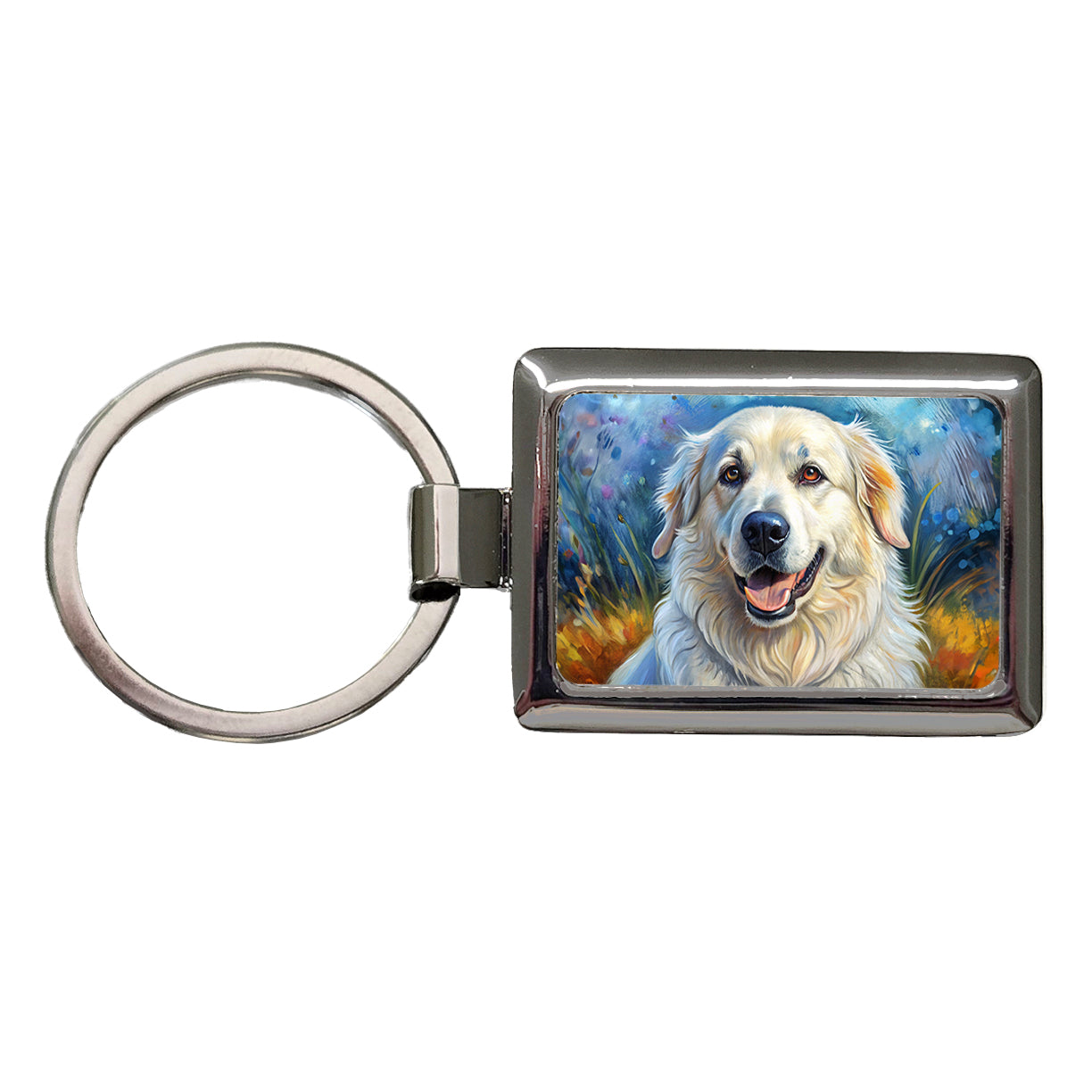 Great Pyrenees Dog Illustration Rectangle Metal Keychain