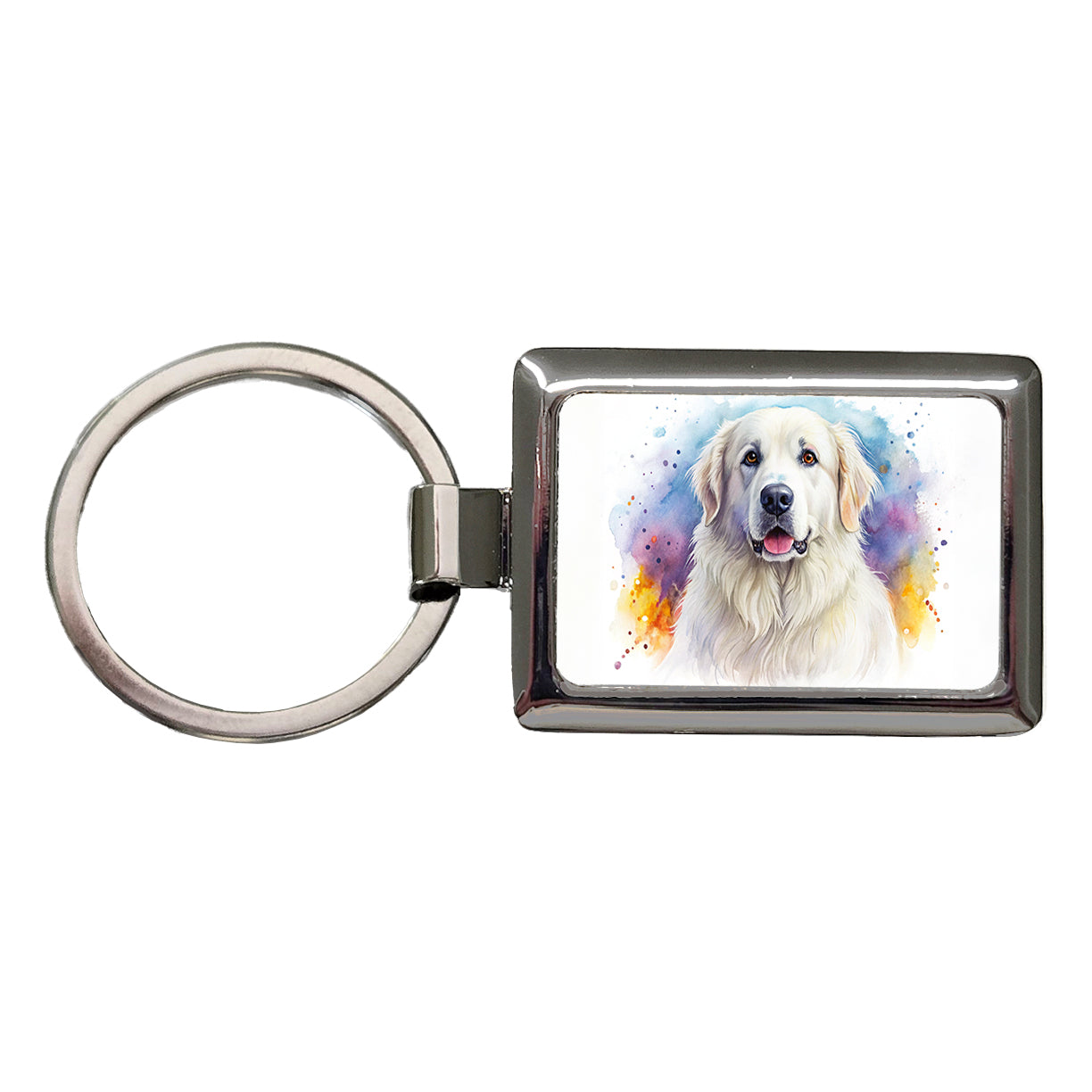 Great Pyrenees Dog Watercolor Style Rectangle Metal Keychain