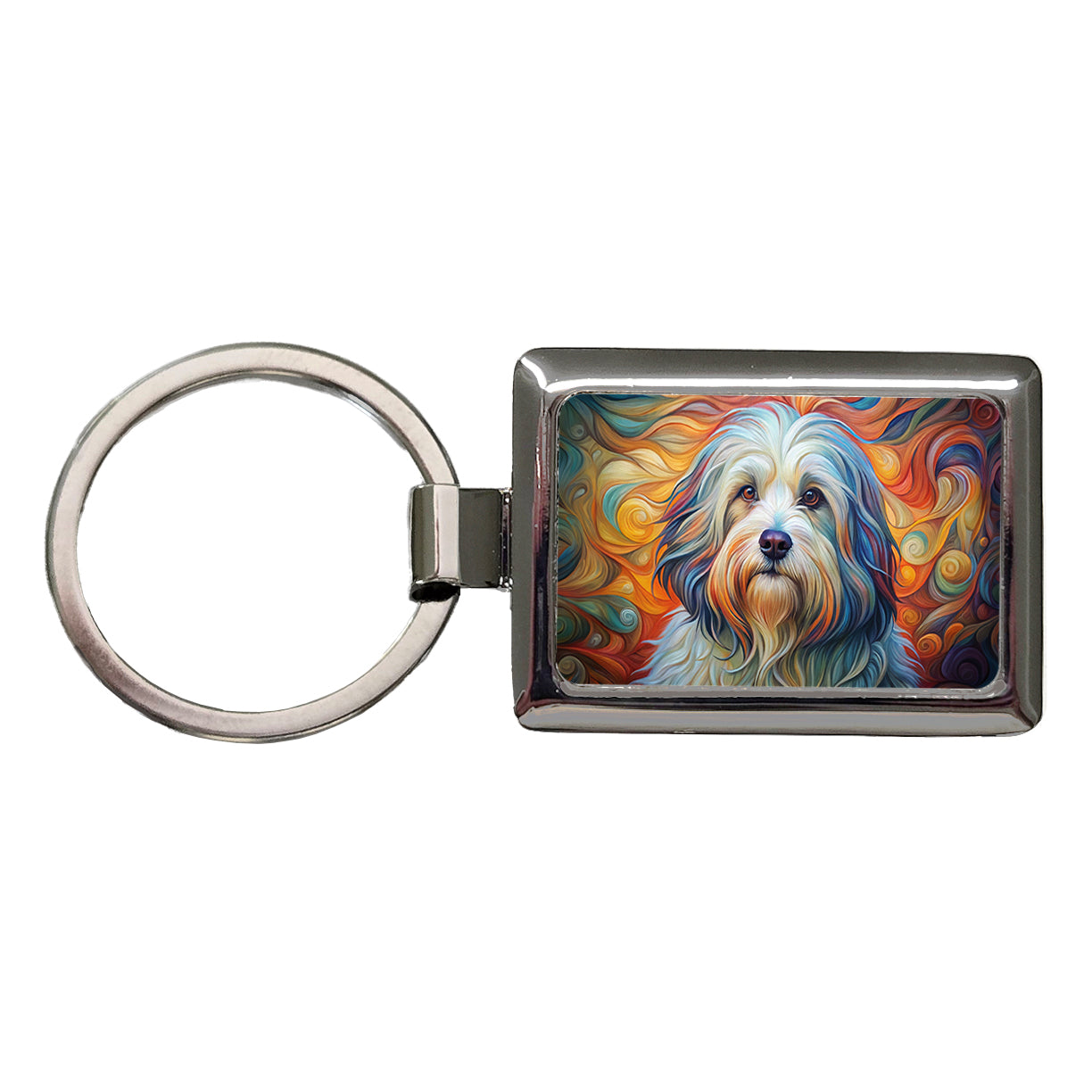 Havanese Dog Abstract Art Rectangle Metal Keychain