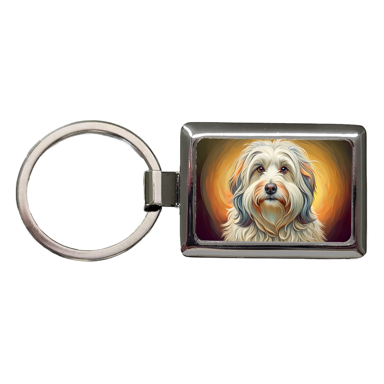 Havanese Dog Art Nouveau Rectangle Metal Keychain