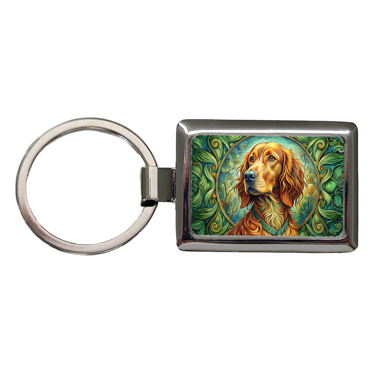 Irish Setter Dog Art Nouveau Rectangle Metal Keychain