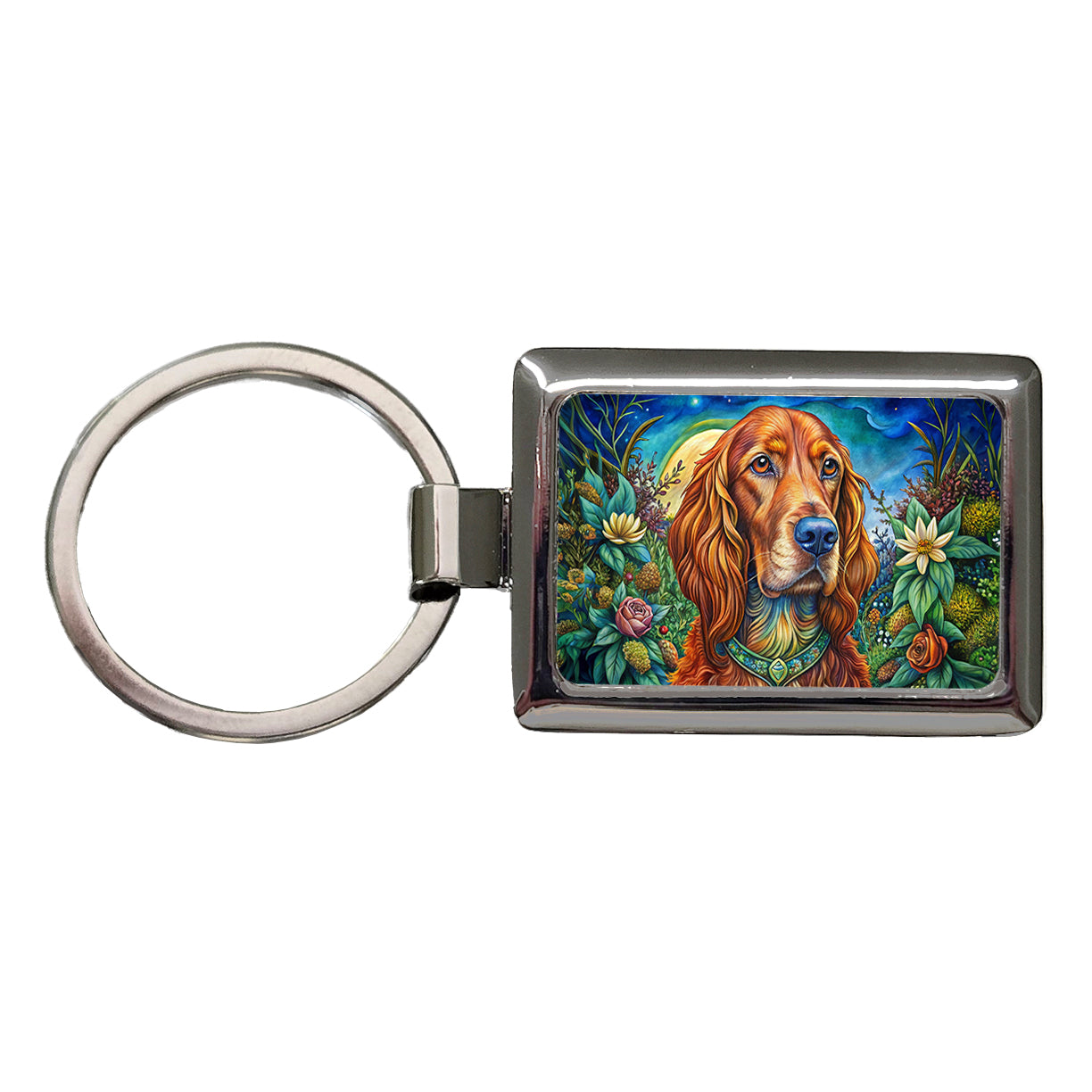 Irish Setter Dog Bohemian Art Rectangle Metal Keychain