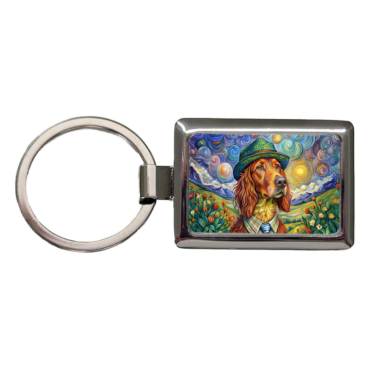 Irish Setter Dog French Bohemian Art Rectangle Metal Keychain
