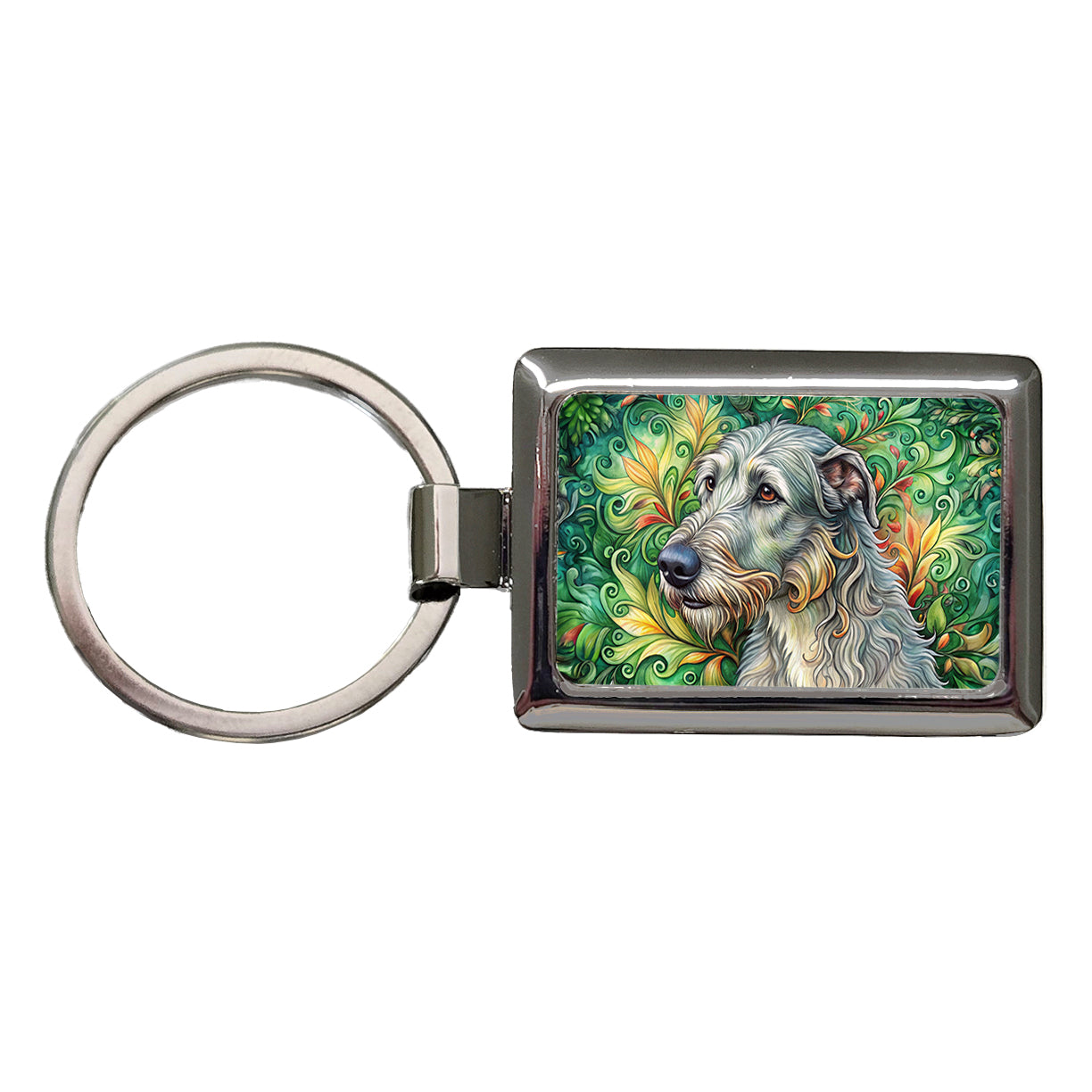 Irish Wolfhound Dog Art Nouveau Rectangle Metal Keychain