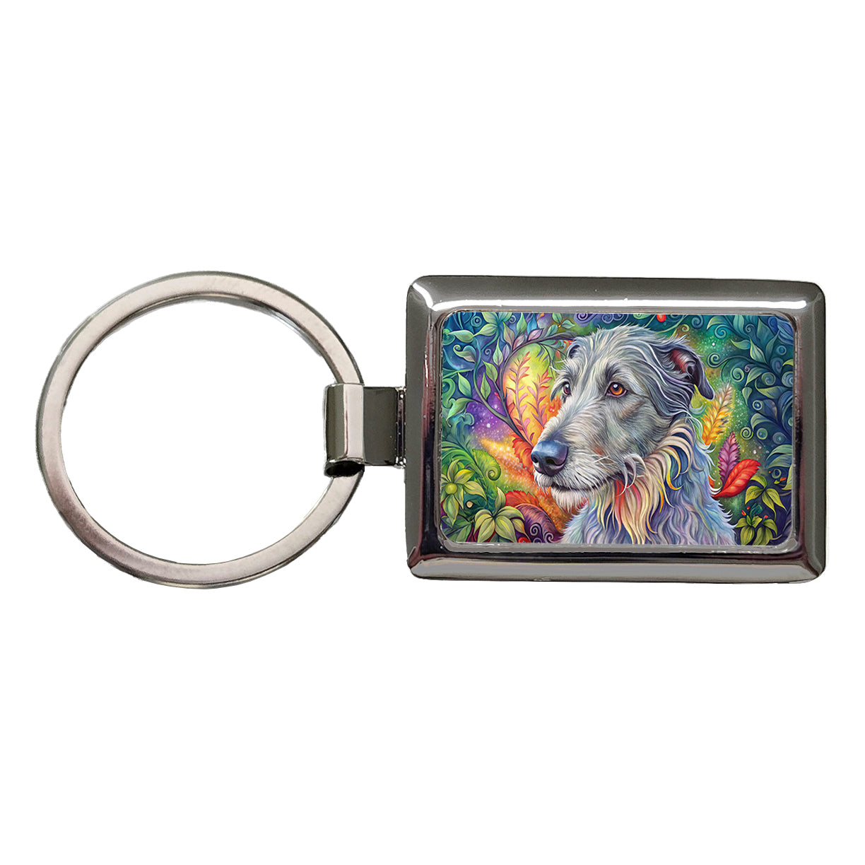 Irish Wolfhound Dog Bohemian Art Rectangle Metal Keychain
