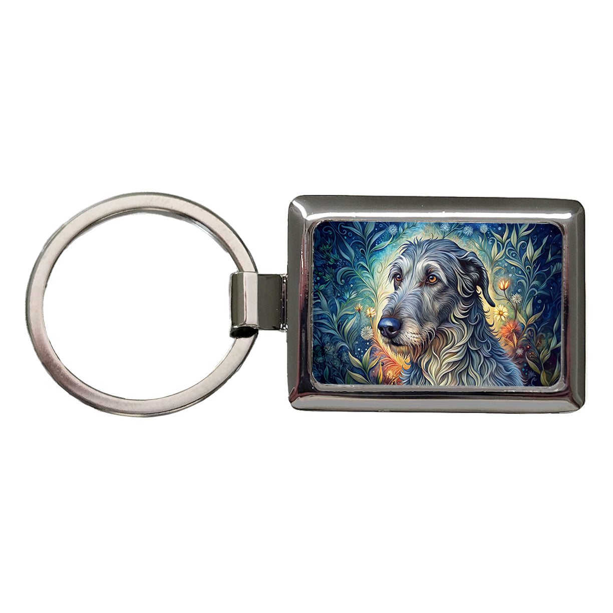 Irish Wolfhound Dog French Bohemian Art Rectangle Metal Keychain