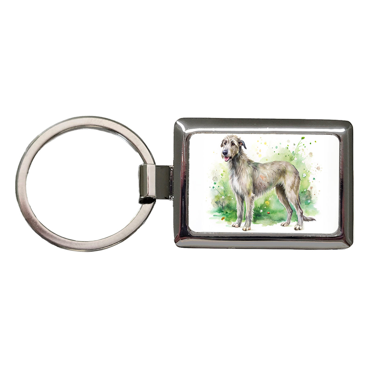 Irish Wolfhound Dog Watercolor Style Rectangle Metal Keychain