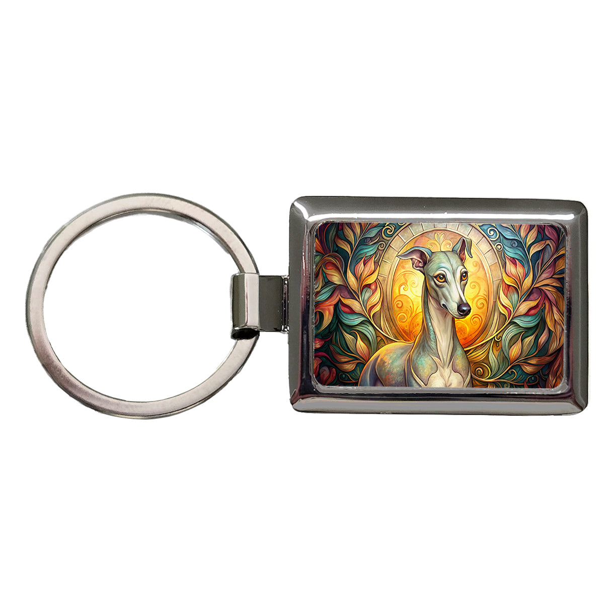 Italian Greyhound Dog Art Nouveau Rectangle Metal Keychain