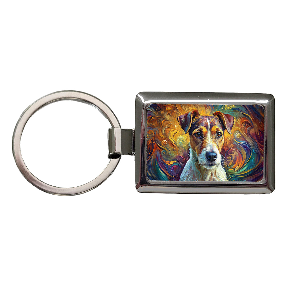 Jack Russell Terrier Dog Abstract Art Rectangle Metal Keychain