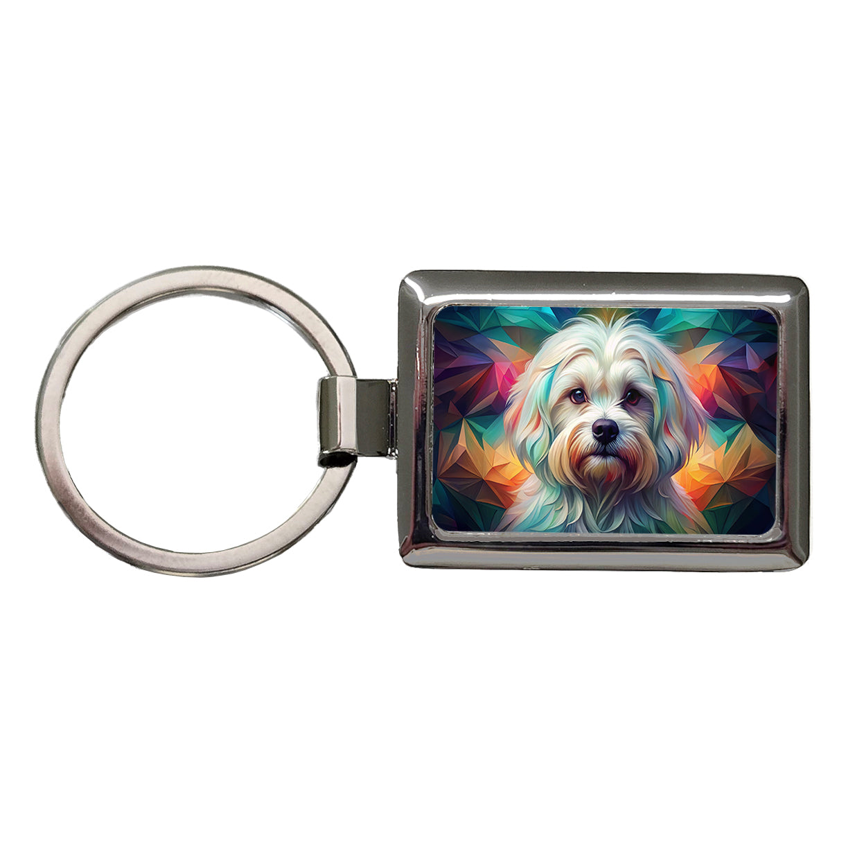 Maltese Dog Abstract Art Rectangle Metal Keychain