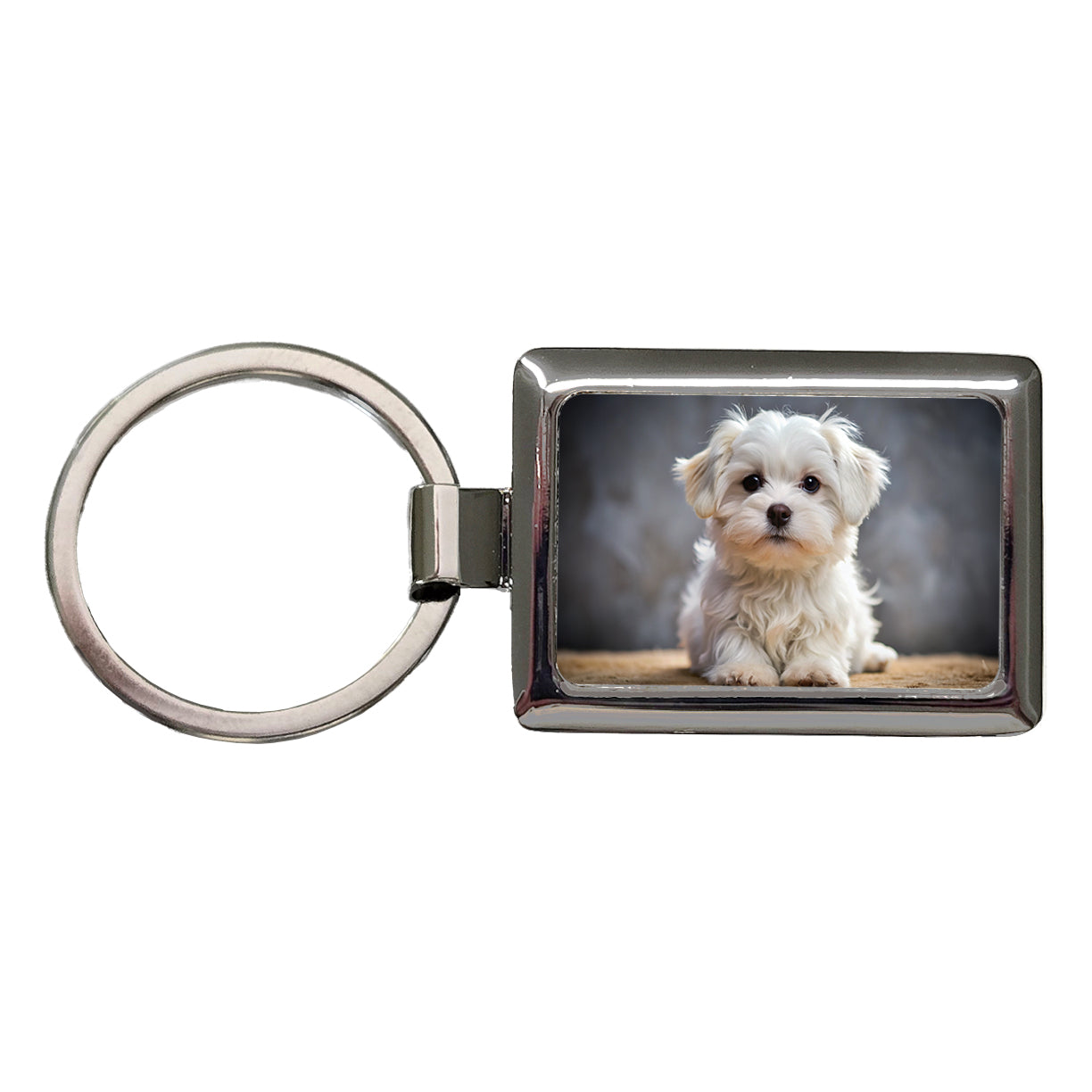 Maltese Dog Puppy Photo Rectangle Metal Keychain