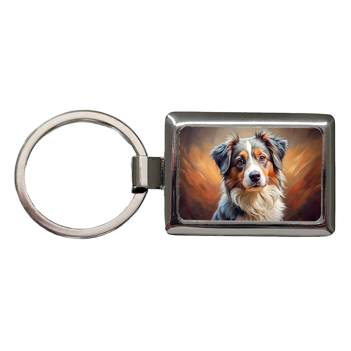 Miniature American Shepherd Dog Expressionism Art Rectangle Metal Keychain