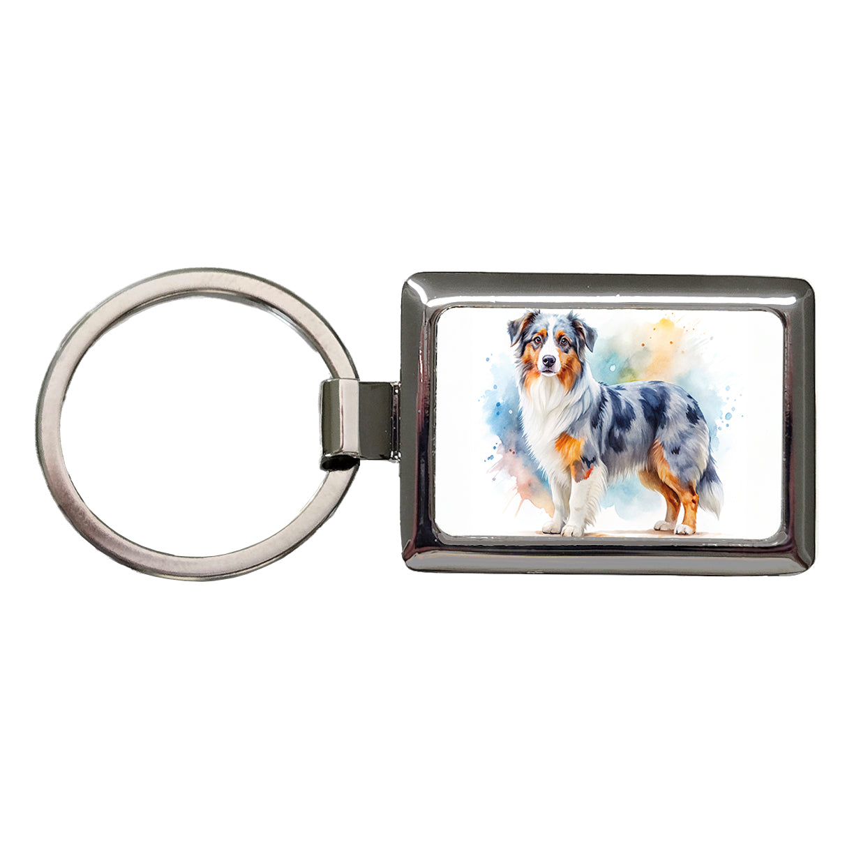 Miniature American Shepherd Dog Watercolor Style Rectangle Metal Keychain