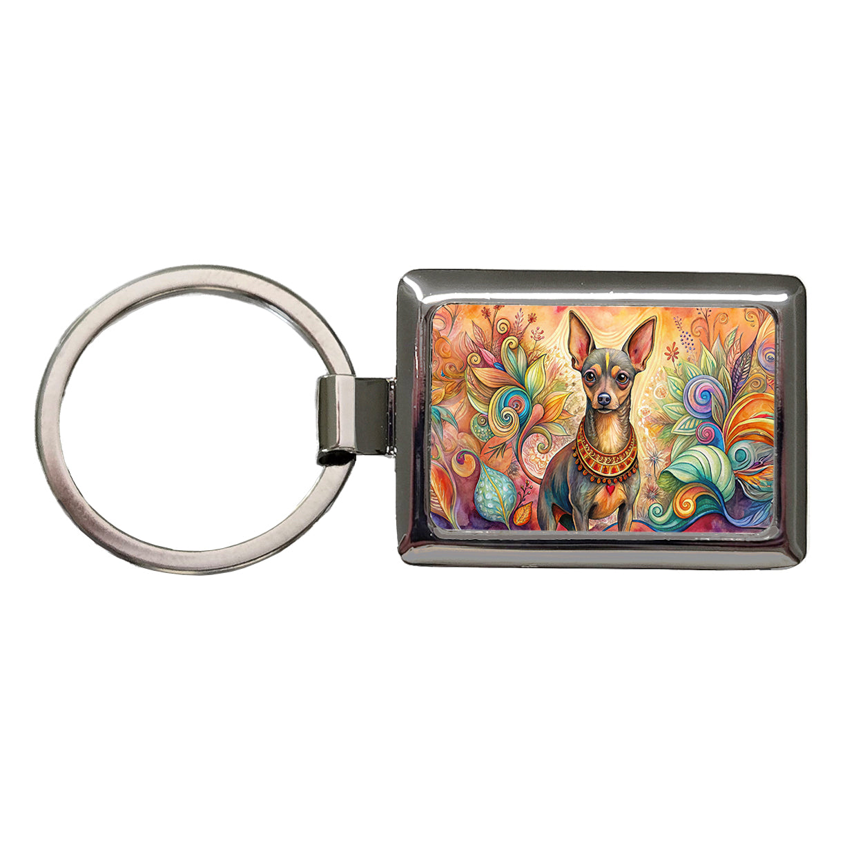 Miniature Pinscher Dog Bohemian Art Rectangle Metal Keychain