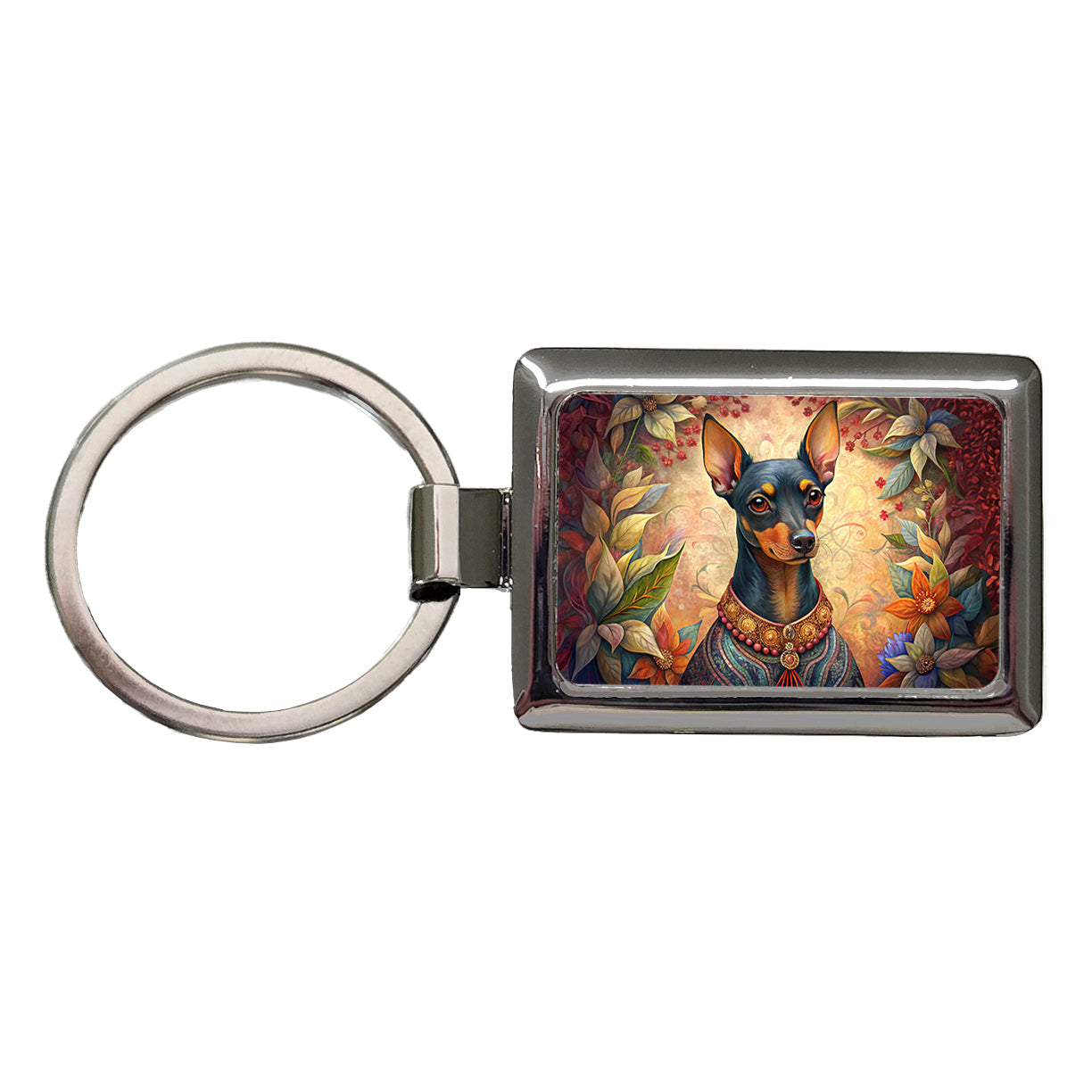 Miniature Pinscher Dog French Bohemian Art Rectangle Metal Keychain