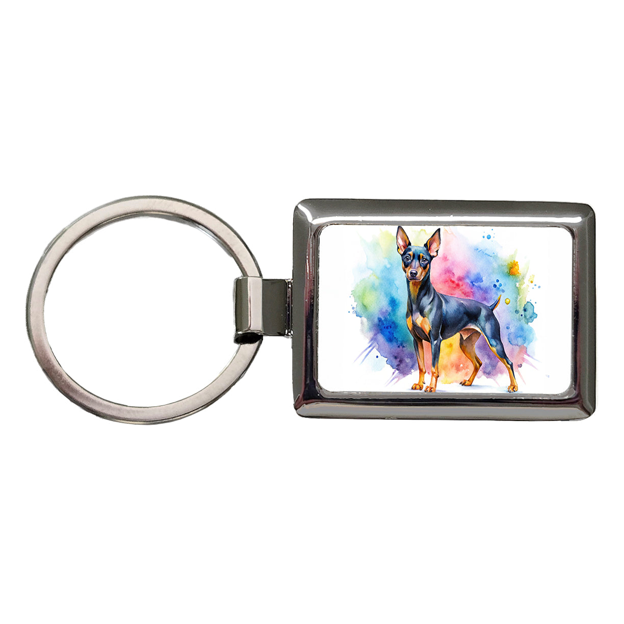 Miniature Pinscher Dog Watercolor Style Rectangle Metal Keychain