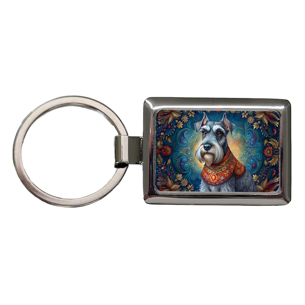 Miniature Schnauzer Dog French Bohemian Art Rectangle Metal Keychain