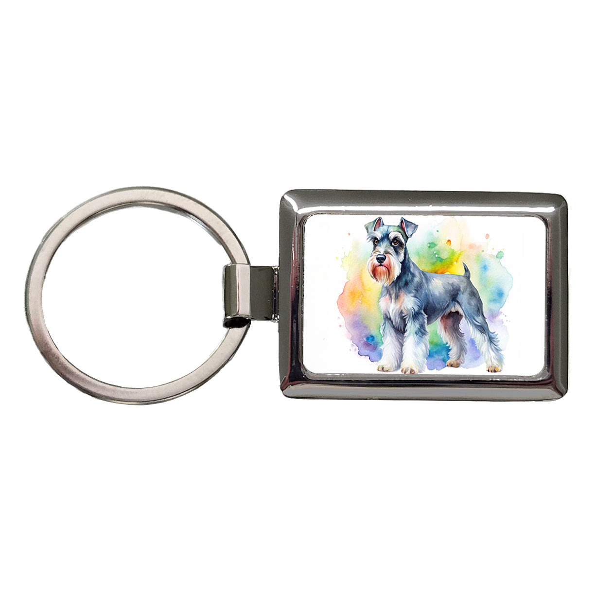 Miniature Schnauzer Dog Watercolor Style Rectangle Metal Keychain