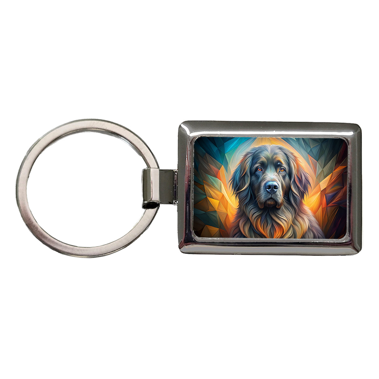 Newfoundland Dog Abstract Art Rectangle Metal Keychain