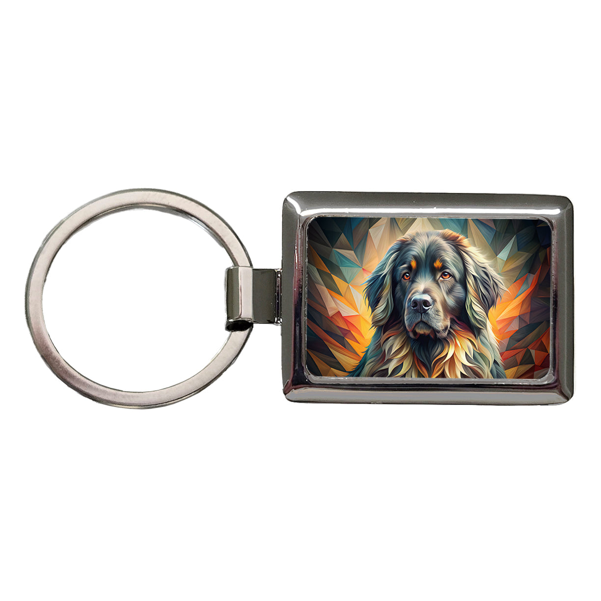Newfoundland Dog Abstract Stylized Art Rectangle Metal Keychain