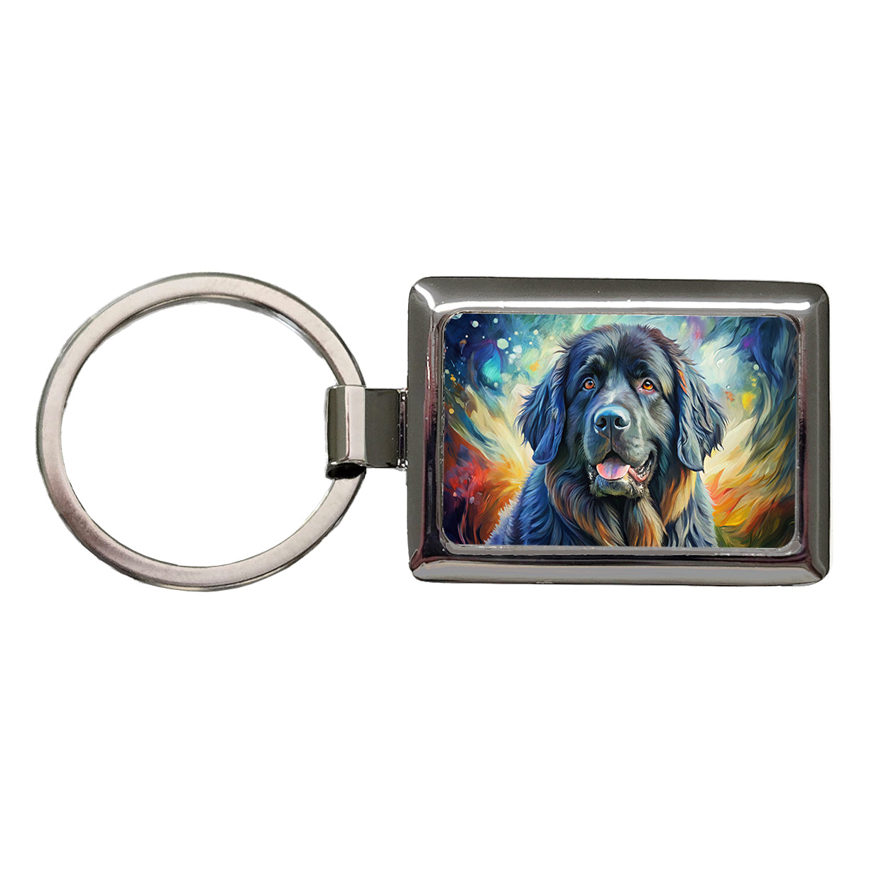 Newfoundland Dog Expressionism Art Rectangle Metal Keychain