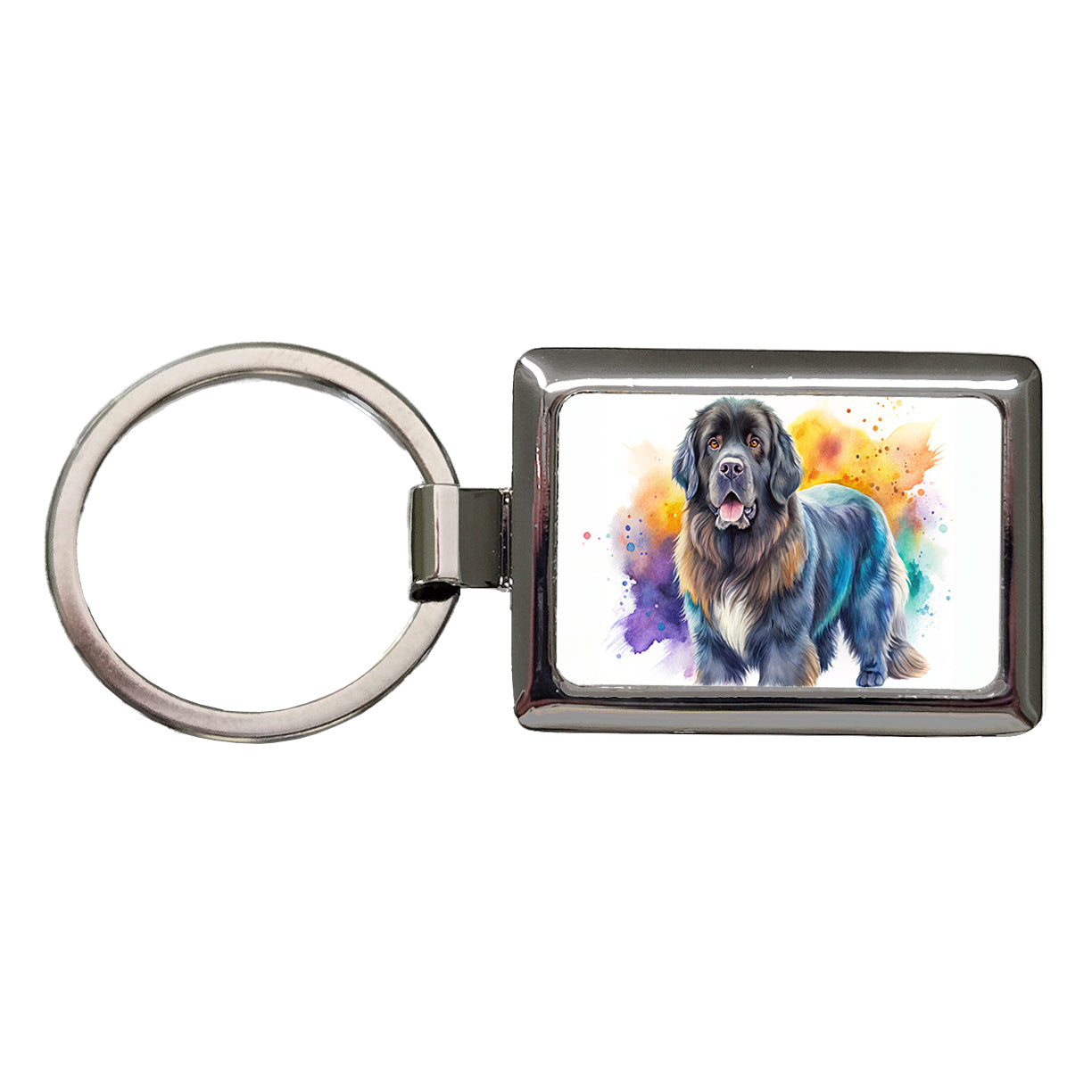 Newfoundland Dog Watercolor Style Rectangle Metal Keychain