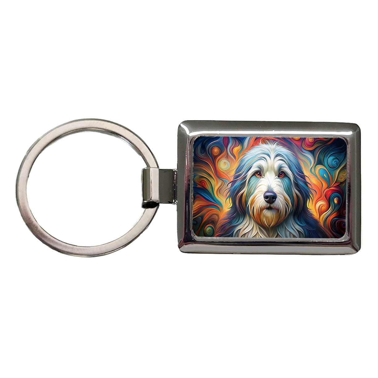 Old English Sheepdog Dog Abstract Art Rectangle Metal Keychain
