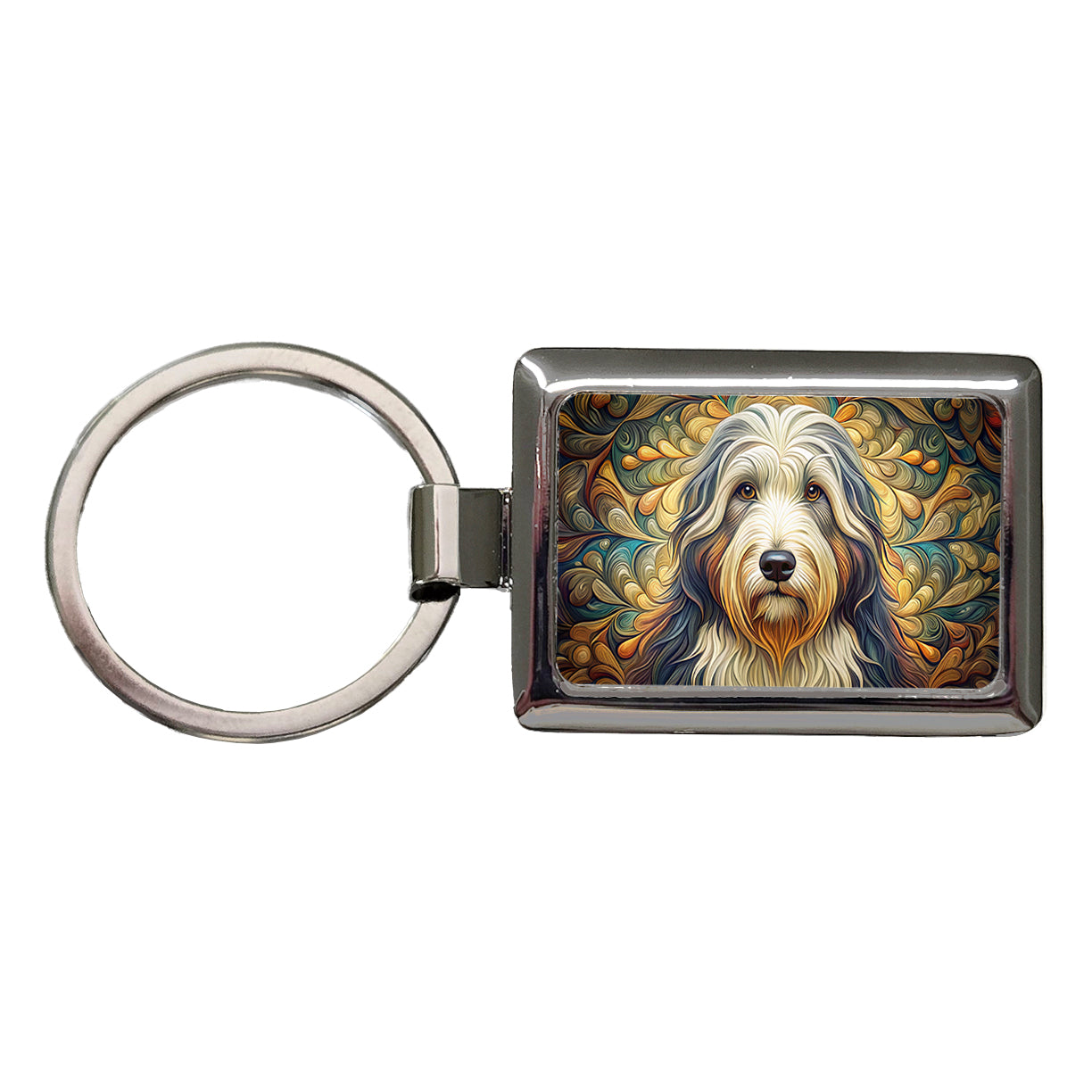 Old English Sheepdog Dog Art Nouveau Rectangle Metal Keychain