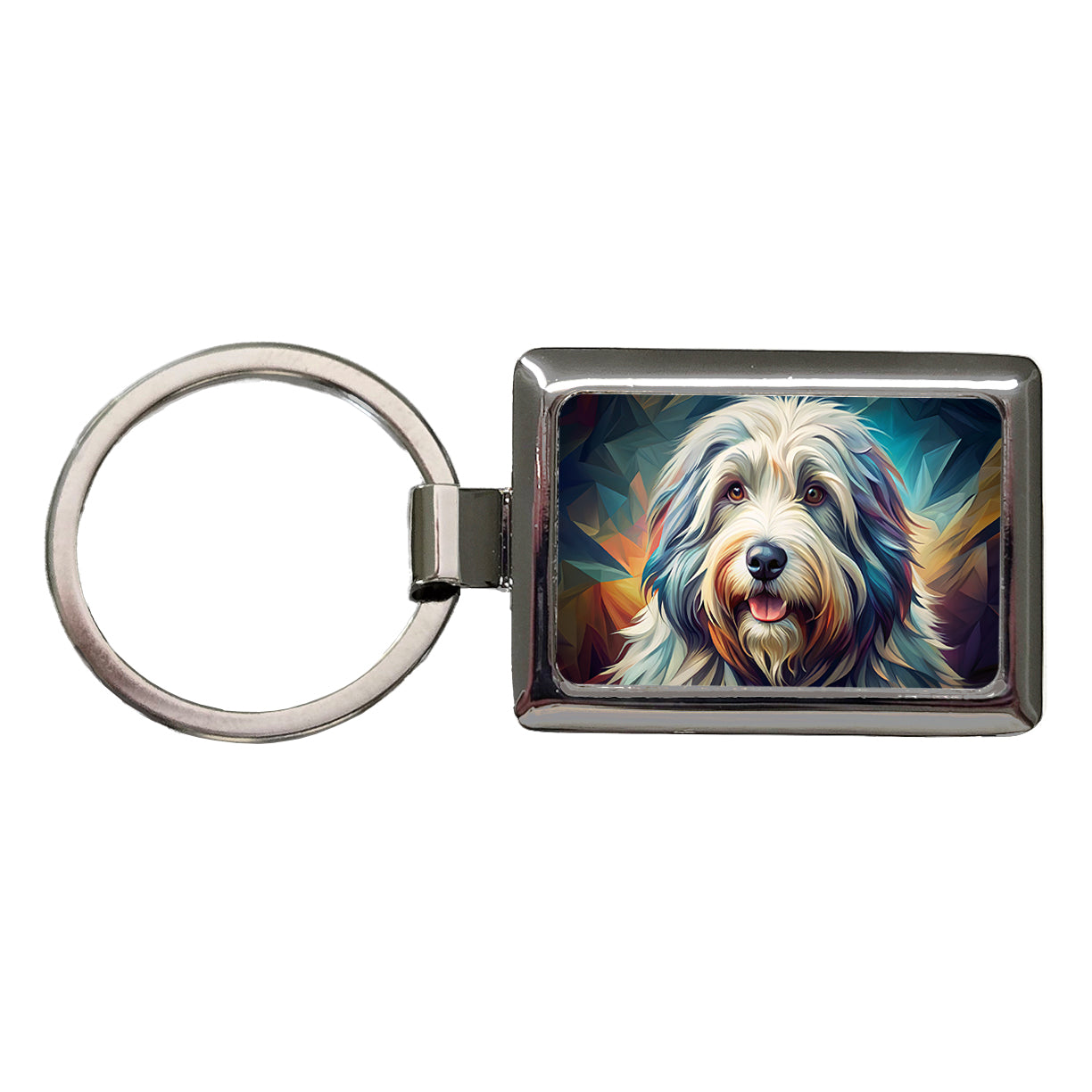 Old English Sheepdog Dog Contemporary Art Rectangle Metal Keychain