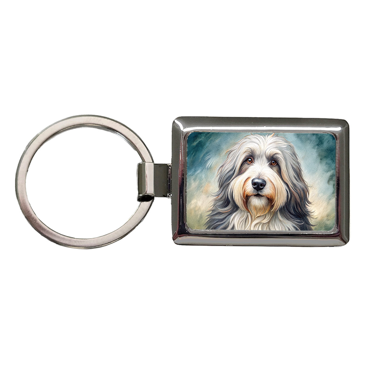 Old English Sheepdog Dog Illustration Rectangle Metal Keychain