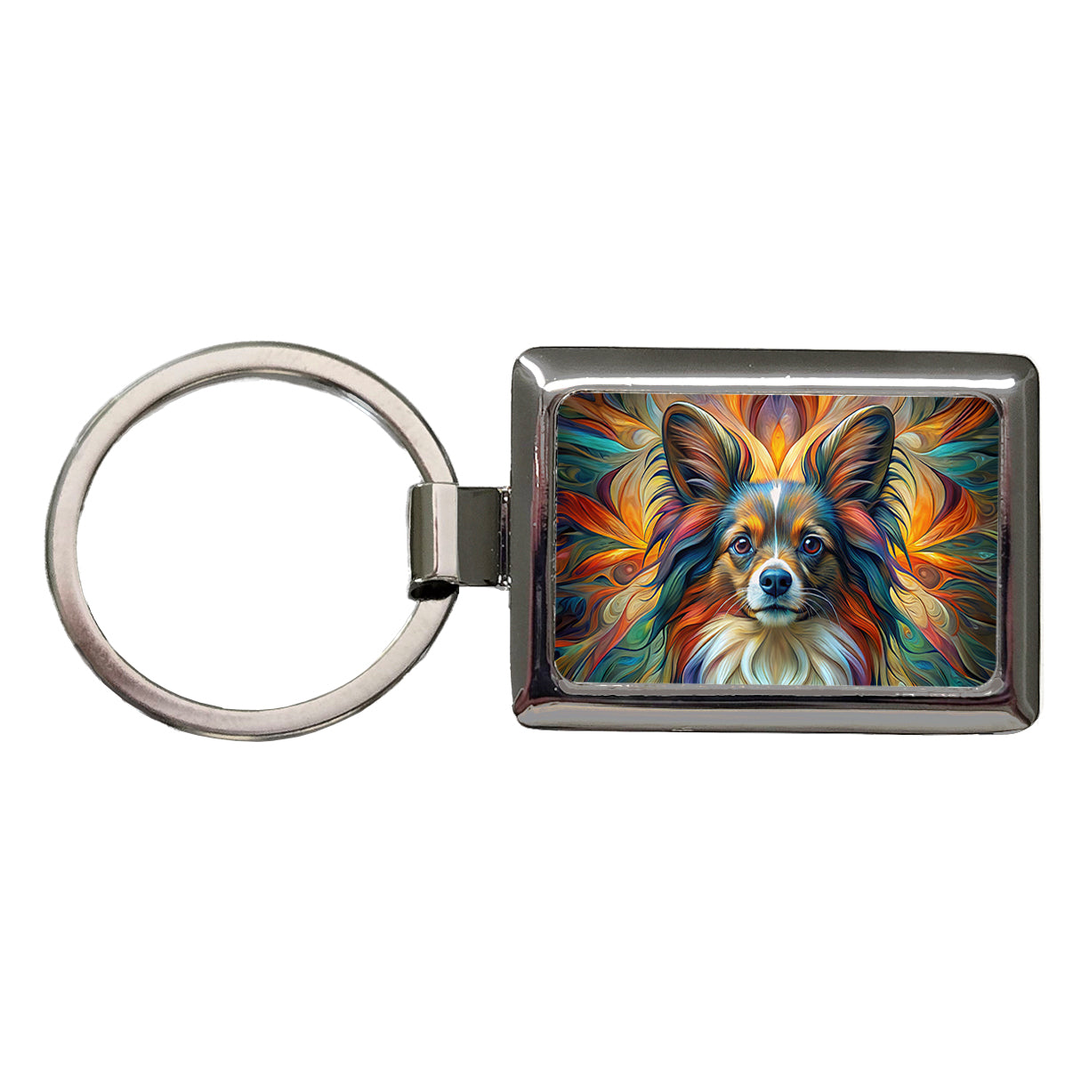 Papillion Dog Abstract Art Rectangle Metal Keychain