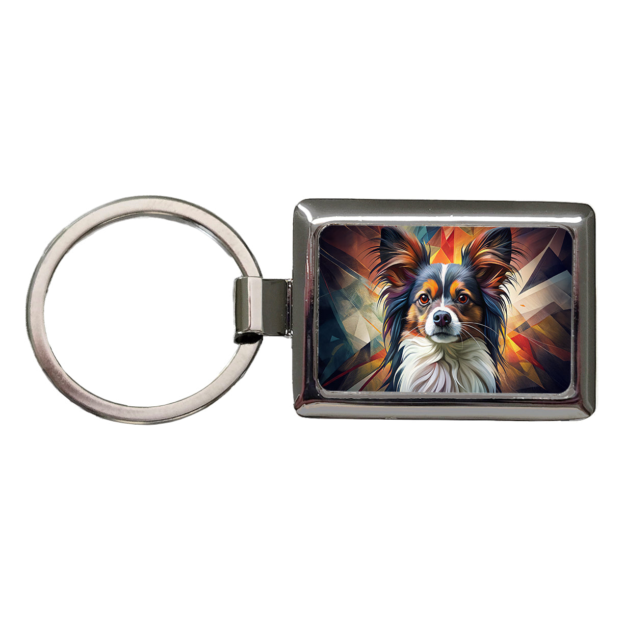 Papillion Dog Contemporary Art Rectangle Metal Keychain