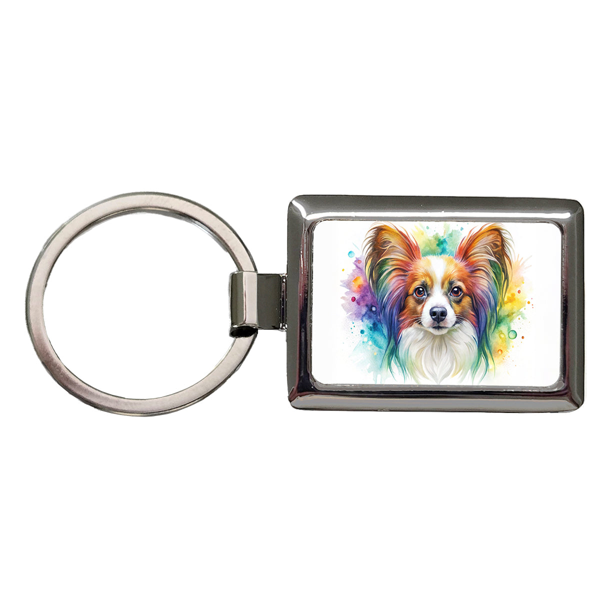 Papillion Dog Watercolor Style Rectangle Metal Keychain