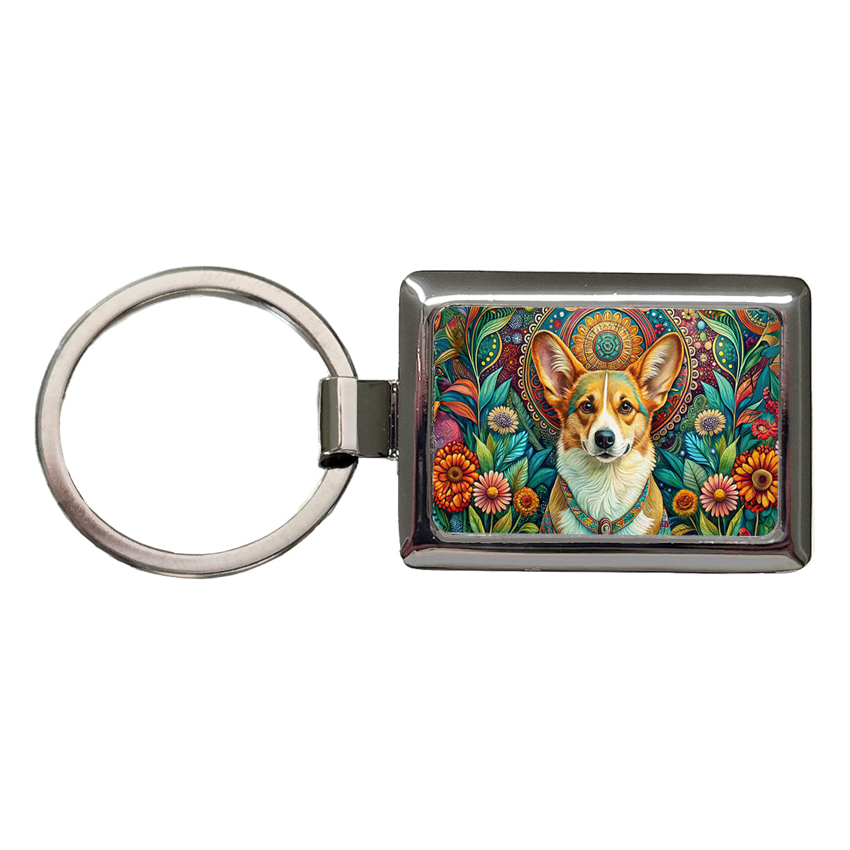 Pembroke Welsh Corgi Dog Bohemian Art Rectangle Metal Keychain