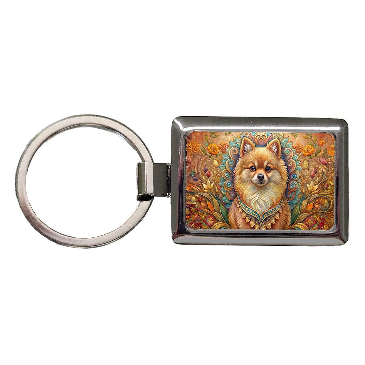 Pomeranian Dog Art Nouveau Rectangle Metal Keychain