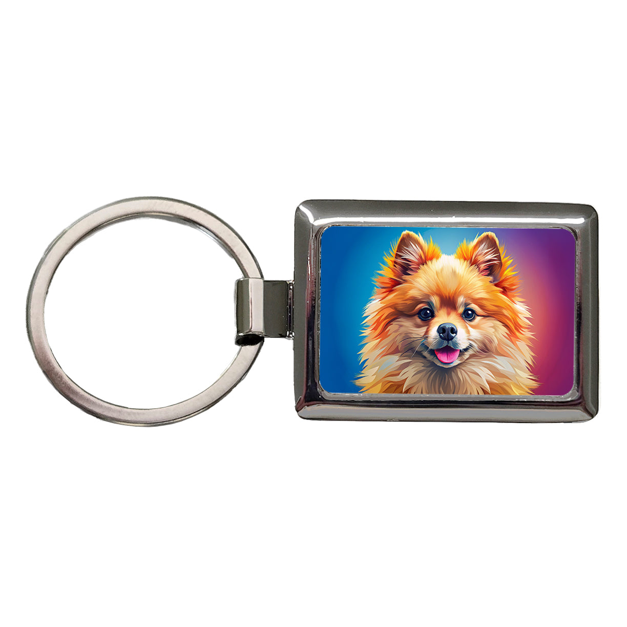 Pomeranian Dog Pop Art Rectangle Metal Keychain