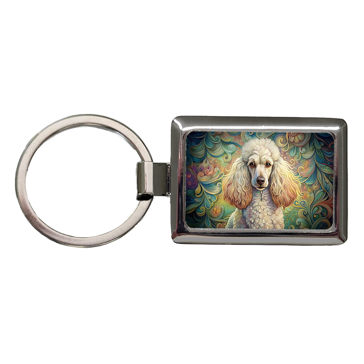 Poodle Dog Art Nouveau Rectangle Metal Keychain