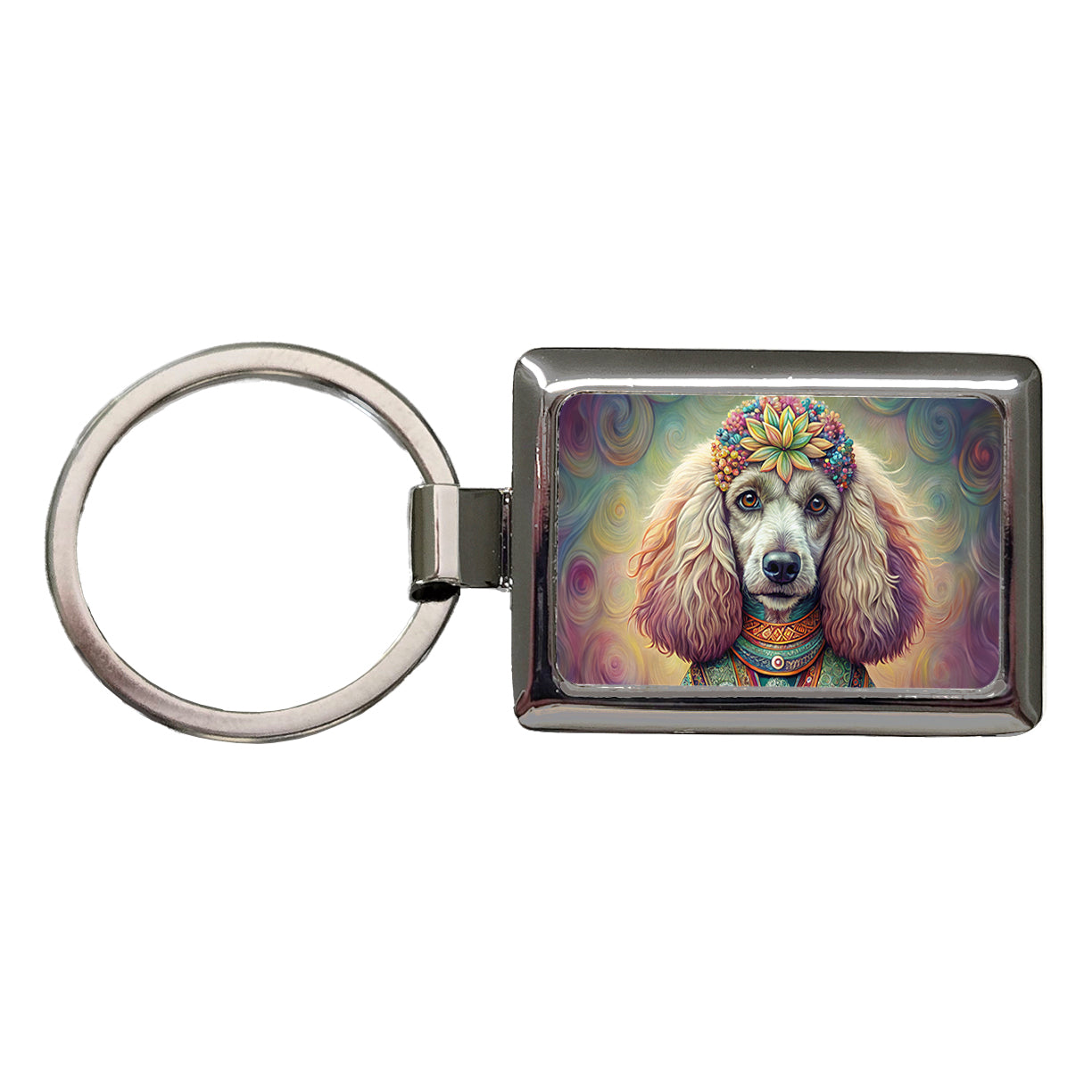 Poodle Dog Bohemian Art Rectangle Metal Keychain
