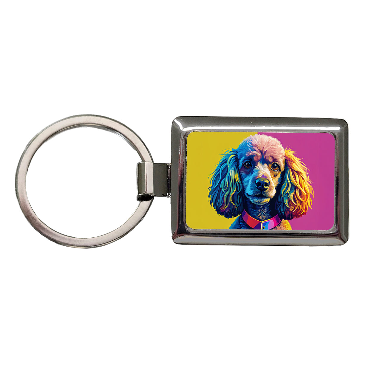 Poodle Dog Pop Art Rectangle Metal Keychain
