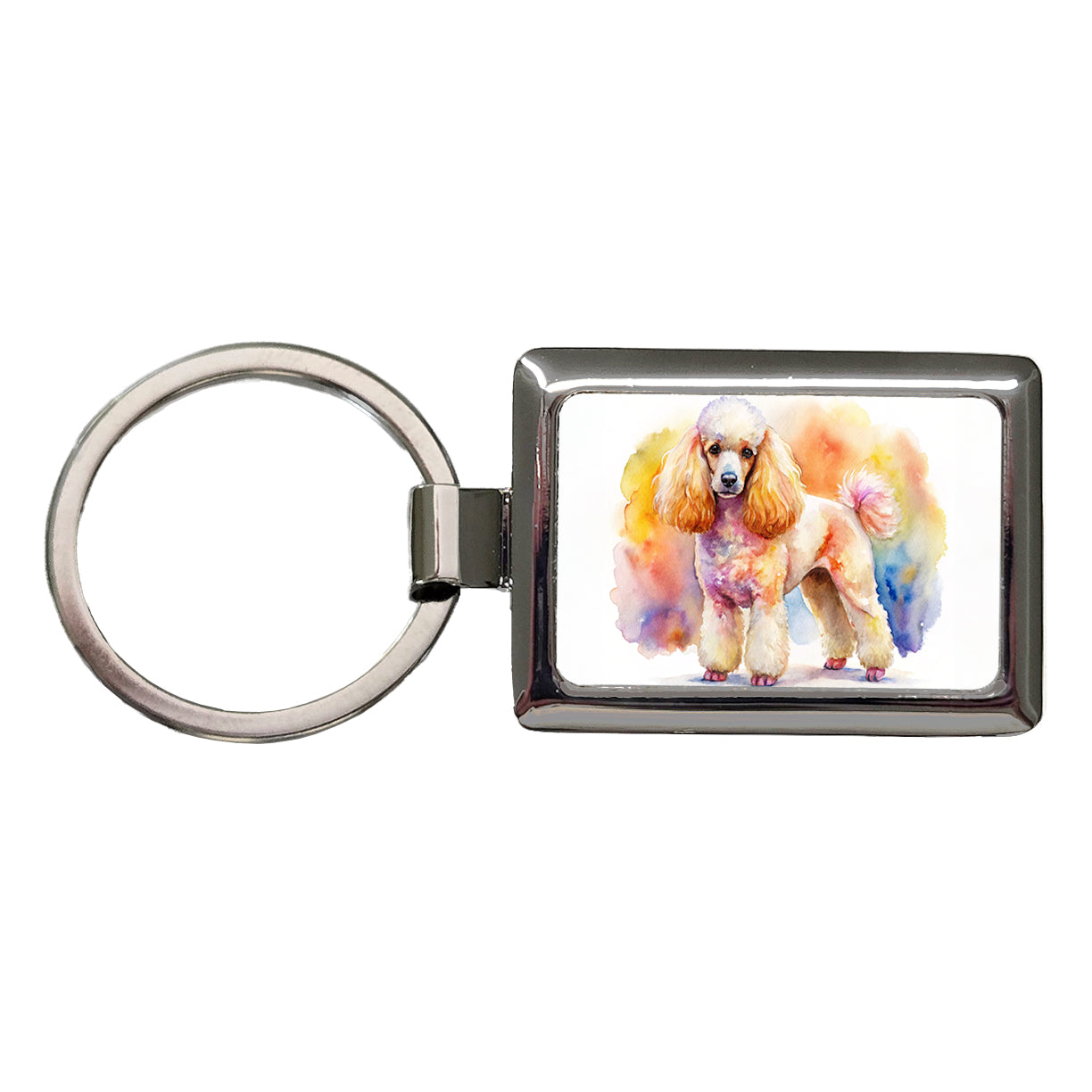 Poodle Dog Watercolor Style Rectangle Metal Keychain