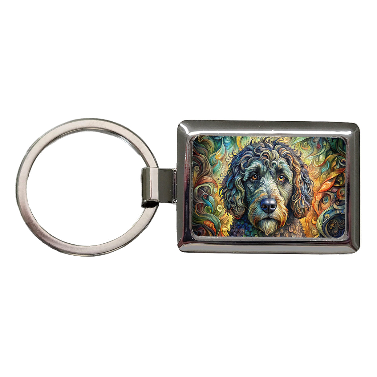 Portuguese Water Dog Abstract Art Rectangle Metal Keychain