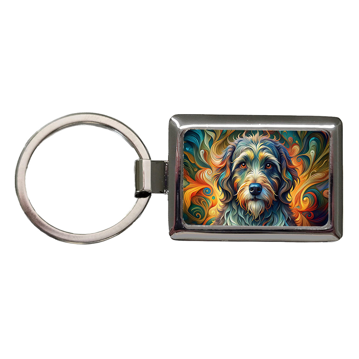 Portuguese Water Dog Abstract Stylized Art Rectangle Metal Keychain