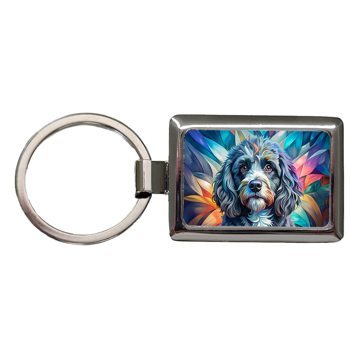 Portuguese Water Dog Contemporary Art Rectangle Metal Keychain