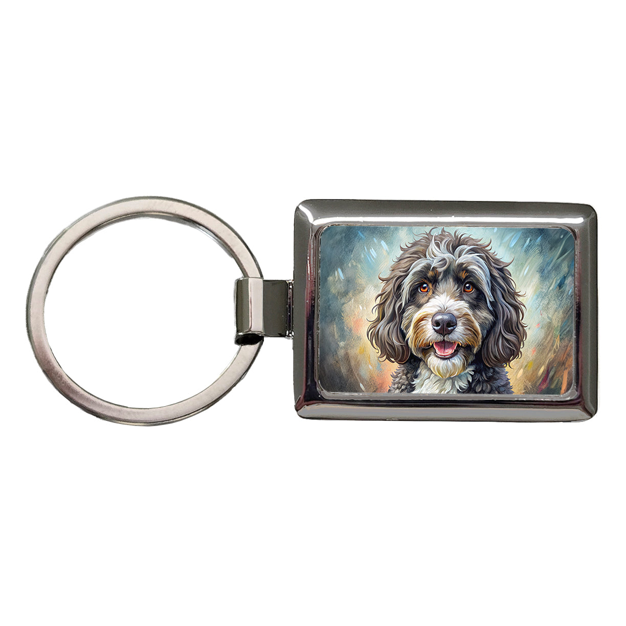 Portuguese Water Dog Illustration Rectangle Metal Keychain