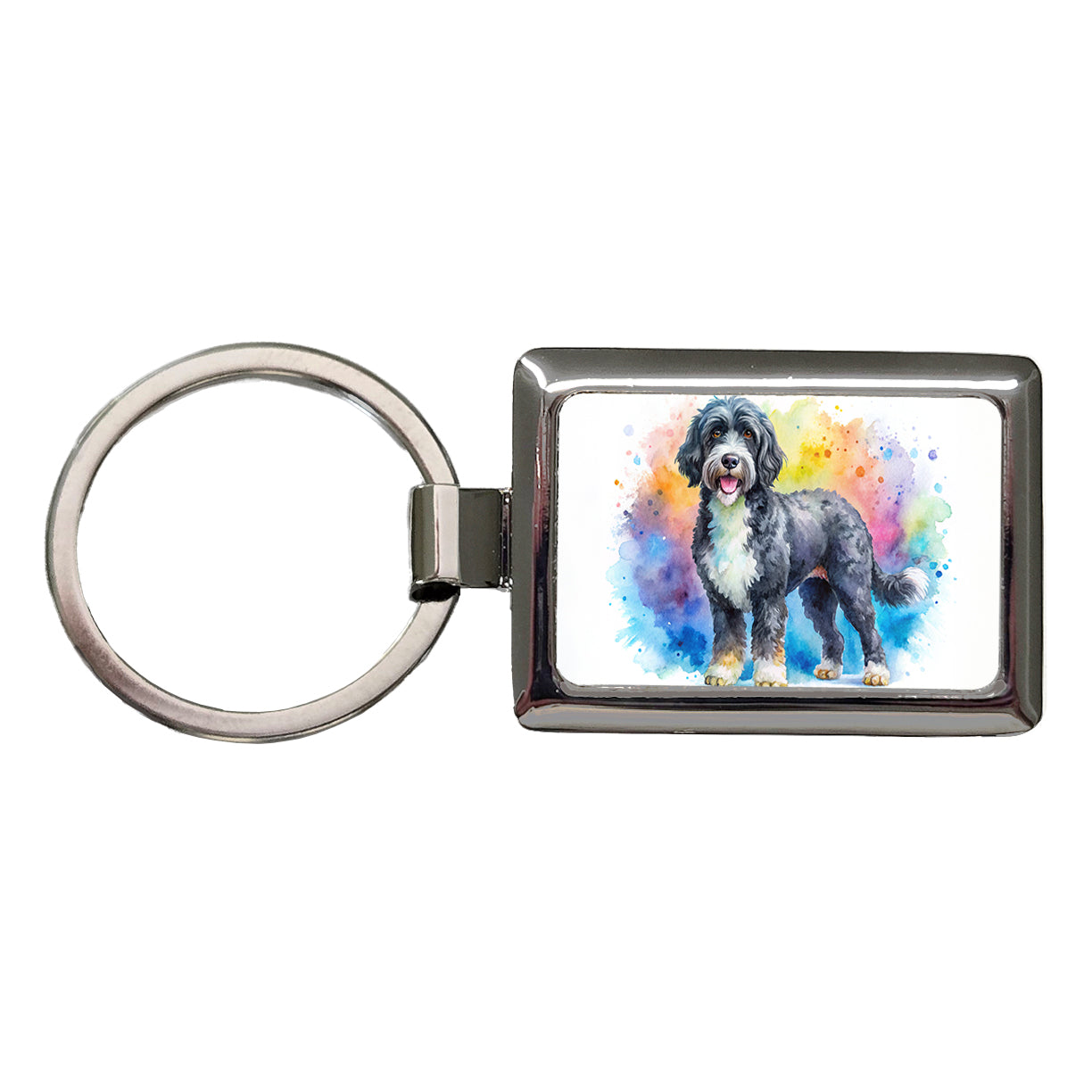 Portuguese Water Dog Watercolor Style Rectangle Metal Keychain