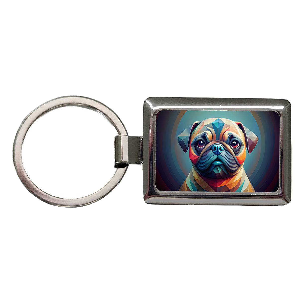Pug Dog Abstract Stylized Art Rectangle Metal Keychain