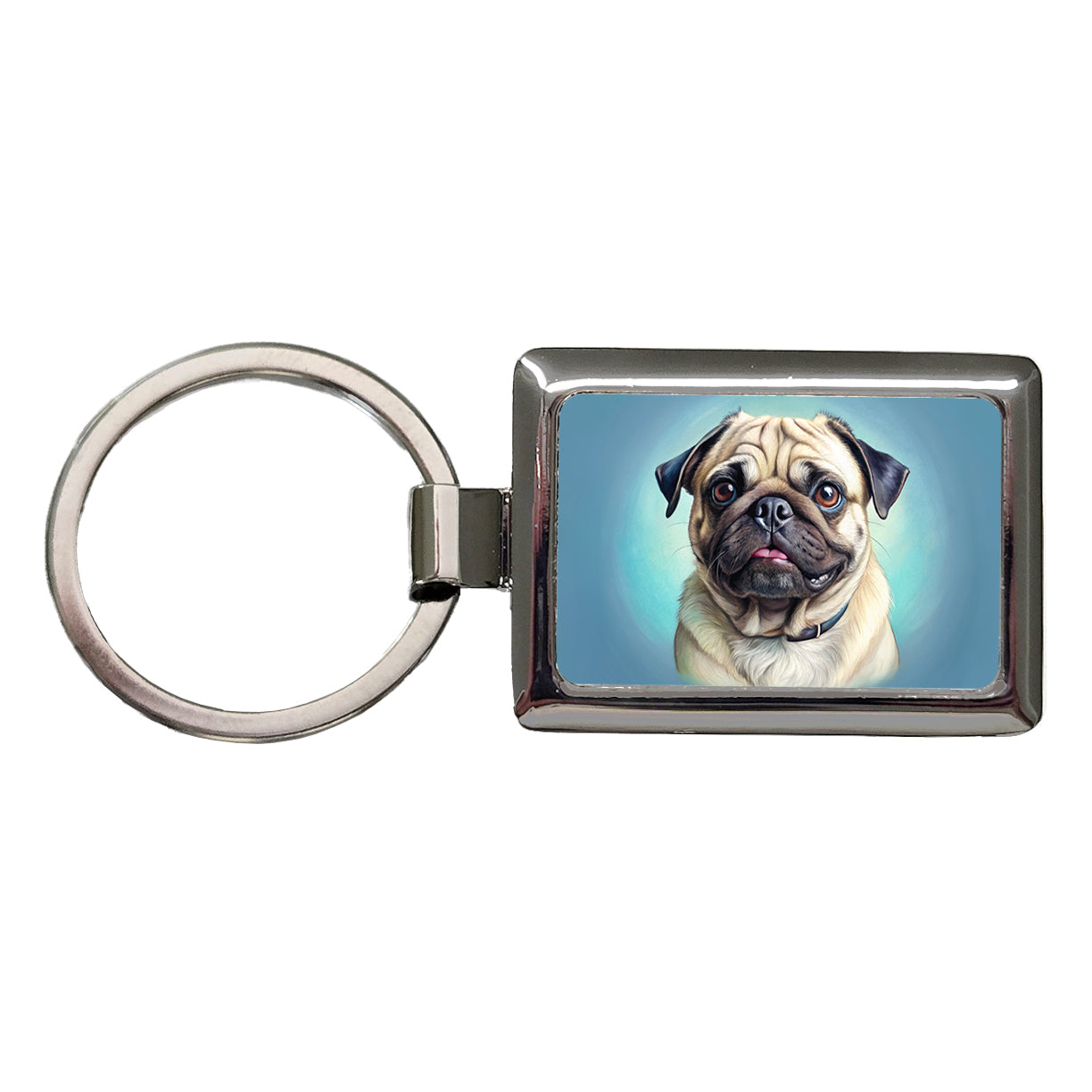 Pug Dog Illustration Rectangle Metal Keychain