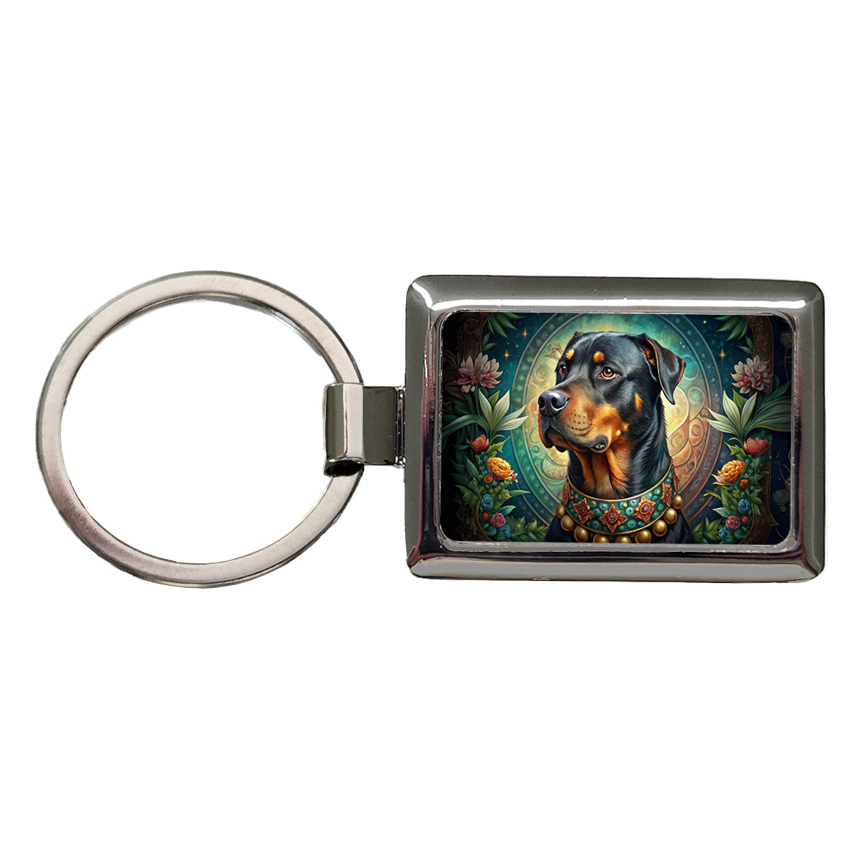 Rottweiler Dog French Bohemian Art Rectangle Metal Keychain