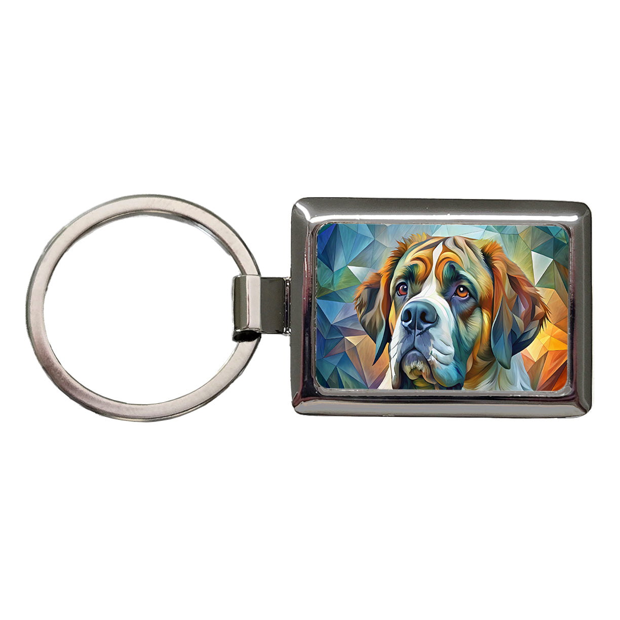 Saint Bernard Dog Abstract Art Rectangle Metal Keychain