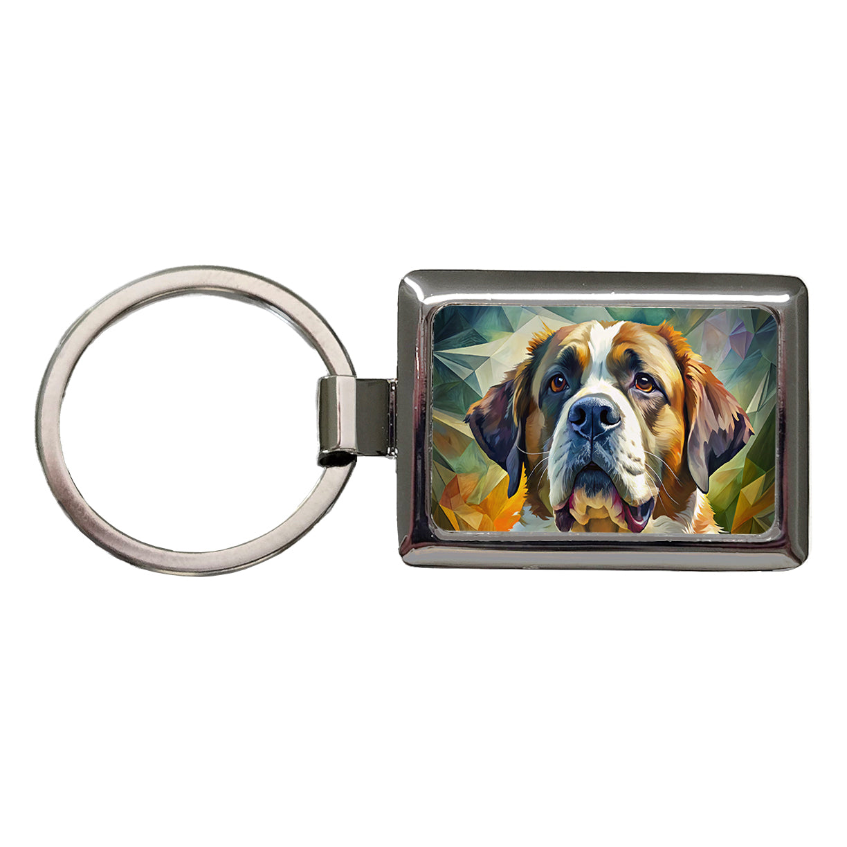 Saint Bernard Dog Contemporary Art Rectangle Metal Keychain